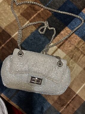 Silver Crystal Mini Crossbody Bag with Chain Strap